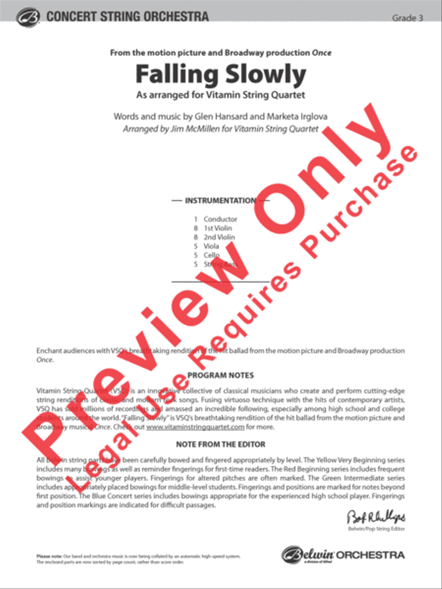 Falling Slowly (from the Motion Picture and Broadway Production Once) String Orchestra scores gallery preview page 2