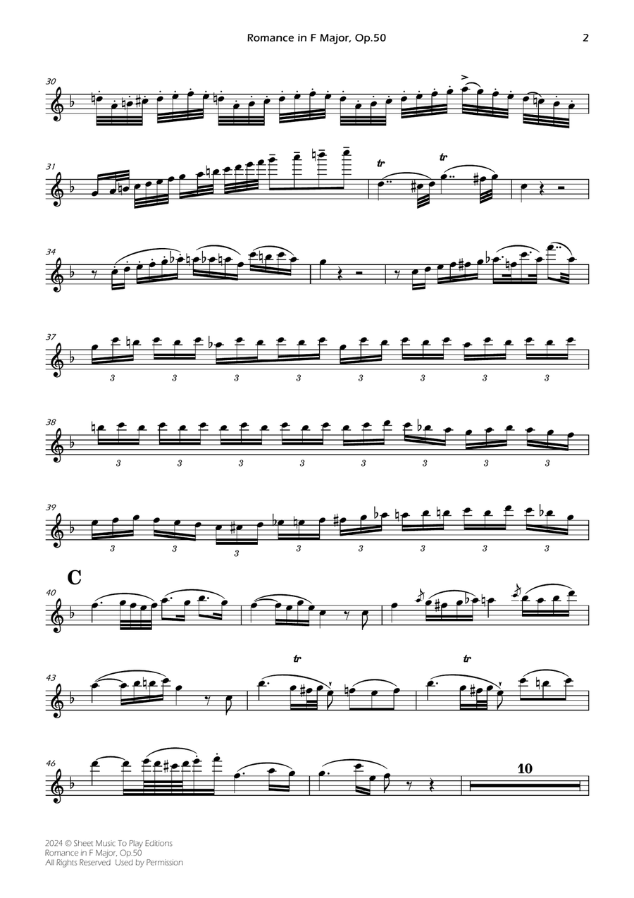 Romance in F Major, Op.50 - Flute and Piano (Individual Parts) Flute scores gallery preview page 2