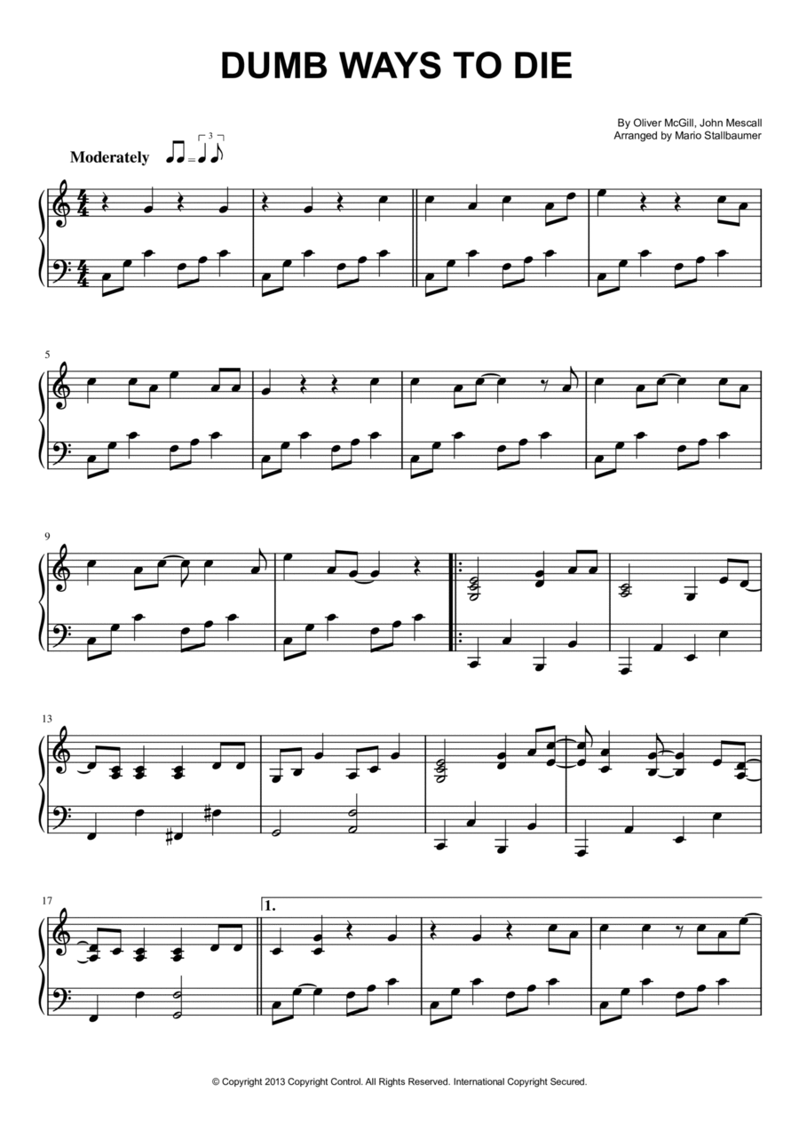 Dumb Ways To Die Piano Solo scores gallery preview page 1