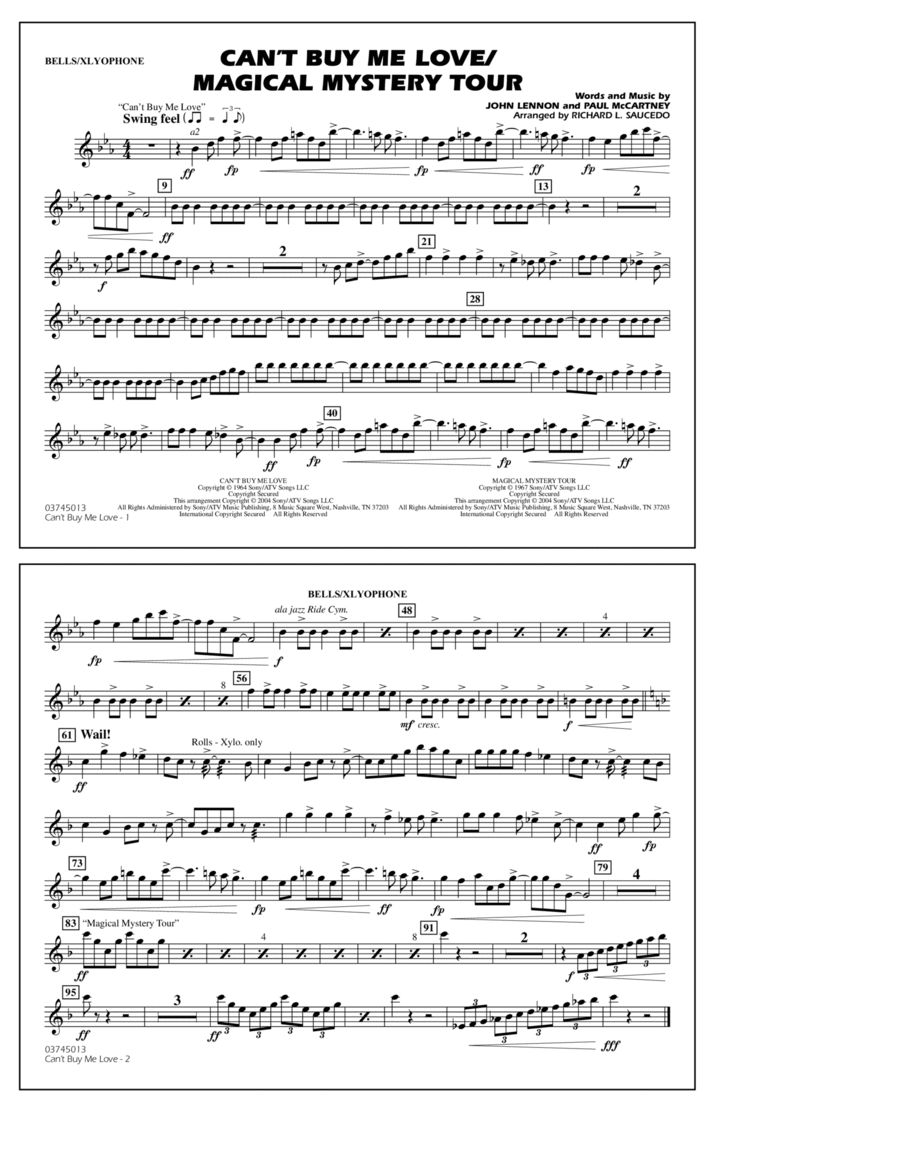 Can't Buy Me Love/Magical Mystery Tour (arr. Richard L. Saucedo) - Bells/Xylophone