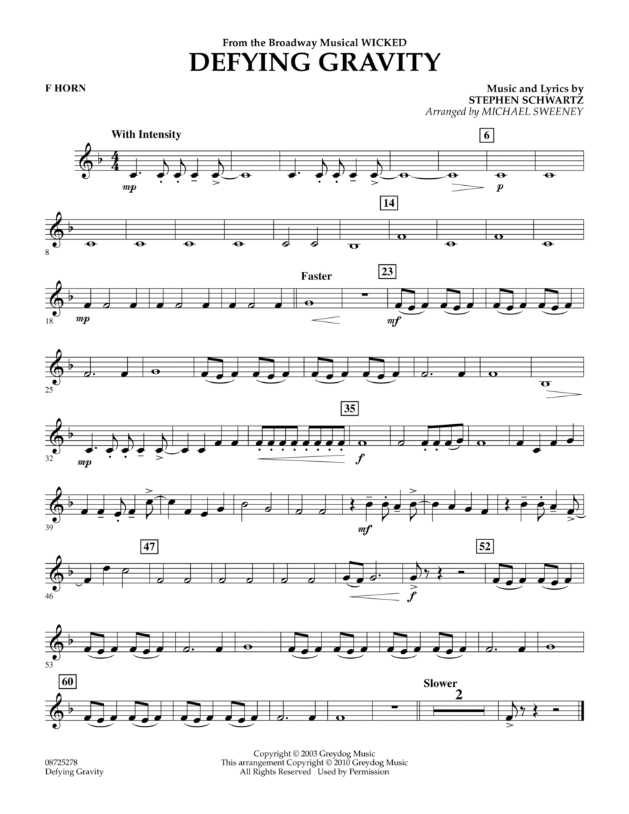 Defying Gravity (from Wicked) - F Horn Concert Band scores gallery preview page 1