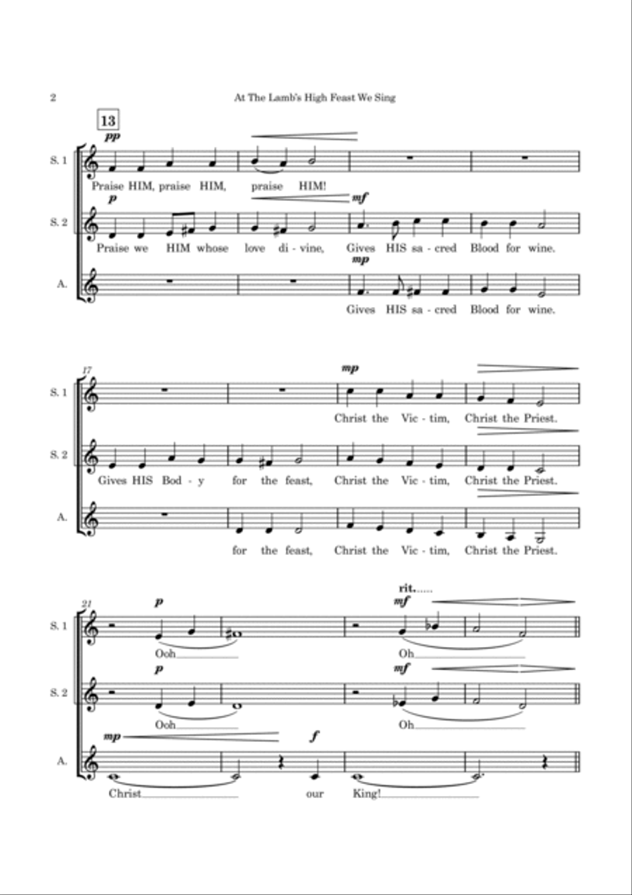 At The Lamb's High Feast We Sing - SSA A Cappella SSA scores gallery preview page 3