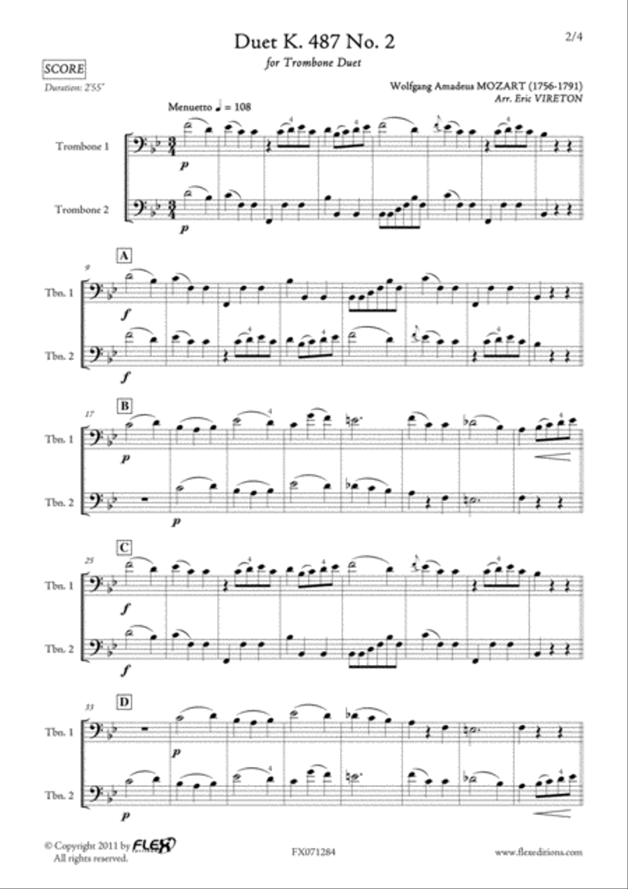 Duet K.487 No. 2 Trombone Duet scores gallery preview page 2