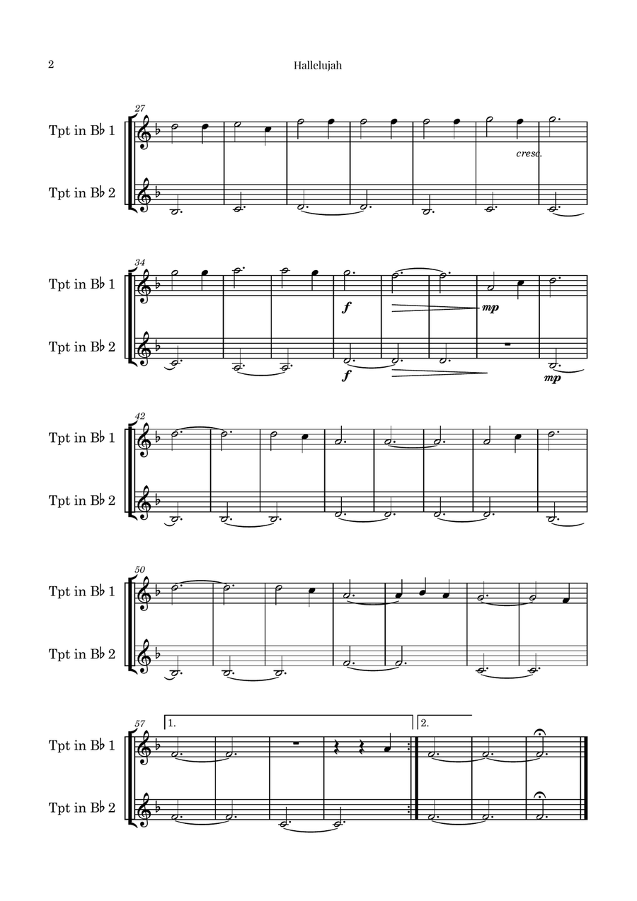 Hallelujah Trumpet Duet scores gallery preview page 2
