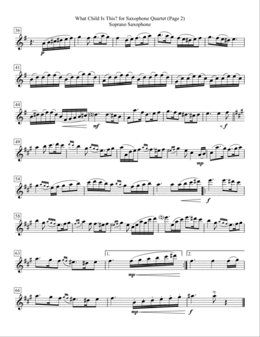 What Child Is This? for Saxophone Quartet Saxophone Quartet scores gallery preview page 2