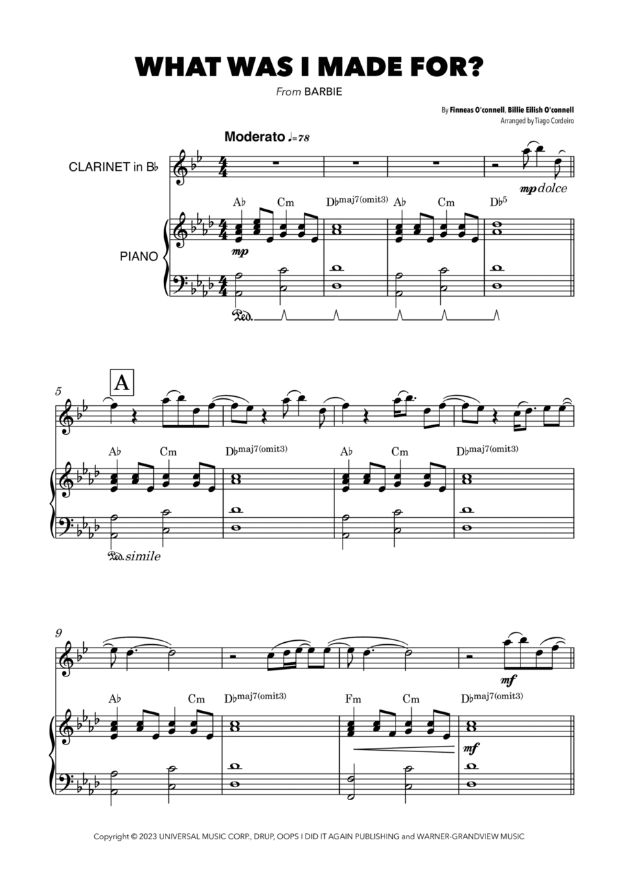 What Was I Made For? What Was I Made For? B-Flat Clarinet scores gallery preview page 1