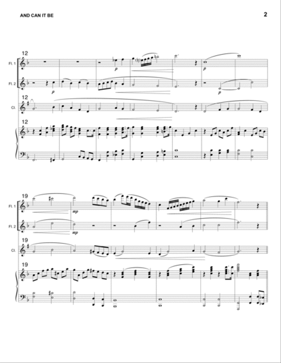 AND CAN IT BE - 2 FLUTES & CLARINET with Piano Accompaniment Small Ensemble scores gallery preview page 2