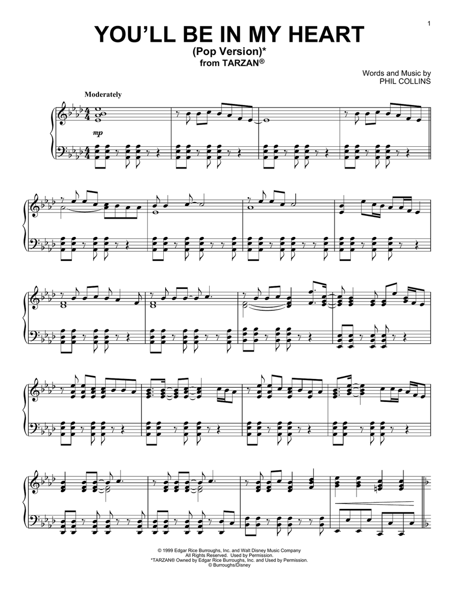 You'll Be In My Heart (Pop Version) (from Tarzan) Piano Solo scores gallery preview page 1