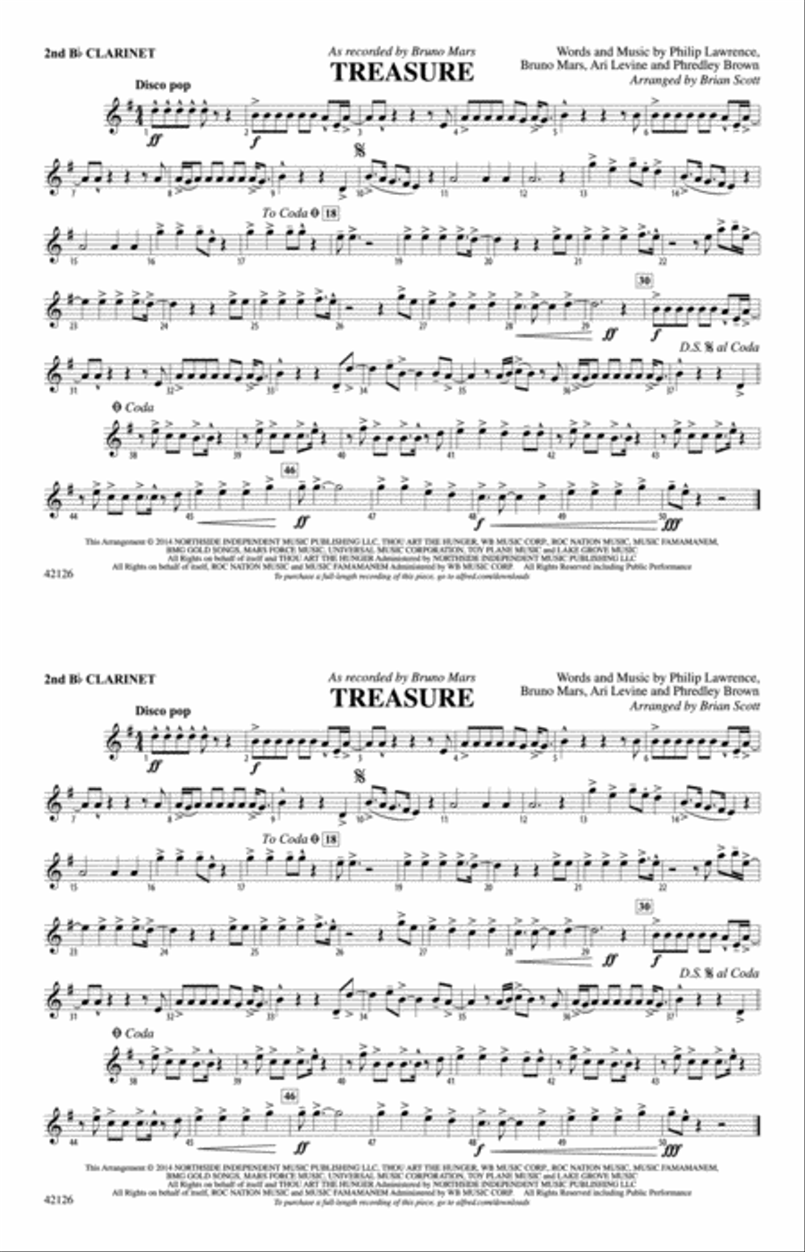 Treasure: 2nd B-flat Clarinet Marching Band scores gallery preview page 1