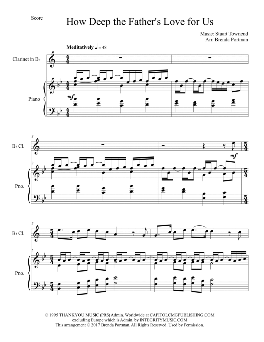 How Deep The Father's Love For Us Clarinet Solo scores gallery preview page 1