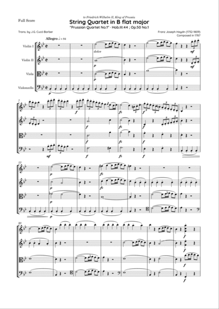 Haydn - String Quartet in B flat major, Hob.III:44 ; Op.50 No.1 · 