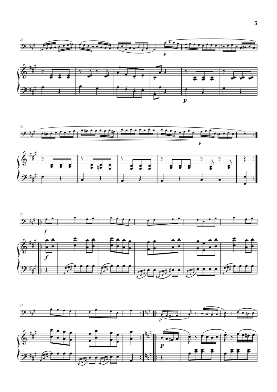 Rondo Alla Turca (Turkish March) • cello sheet music with piano accompaniment Piano scores gallery preview page 3