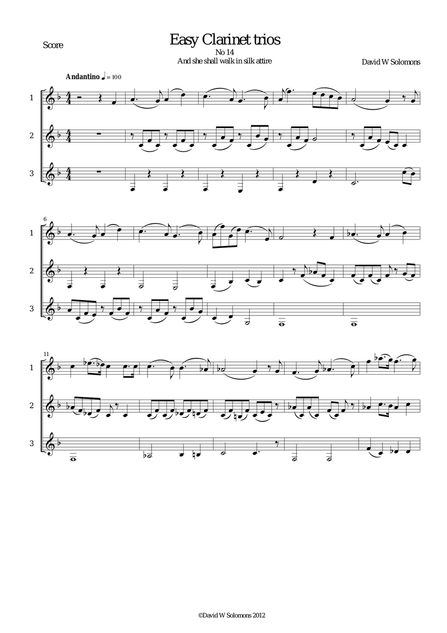 She shall walk in silk attire for clarinet trio Clarinet Trio scores gallery preview page 1