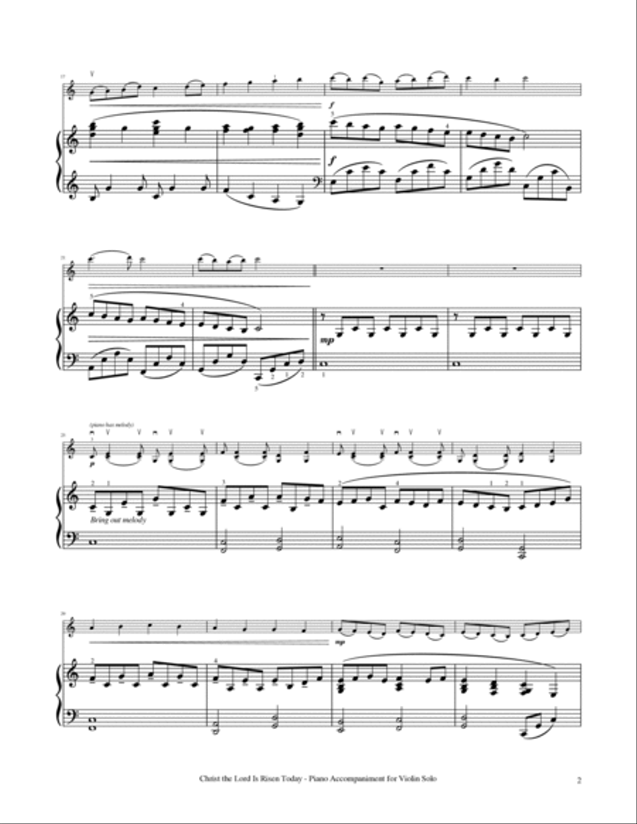 Christ the Lord Is Risen Today - Violin Solo with Piano Accompaniment Violin Solo scores gallery preview page 3