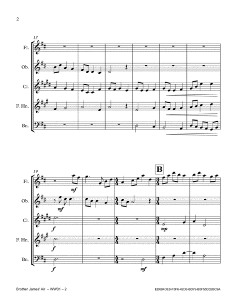 Brother James' Air Brother James' Air Woodwind Quintet scores gallery preview page 2