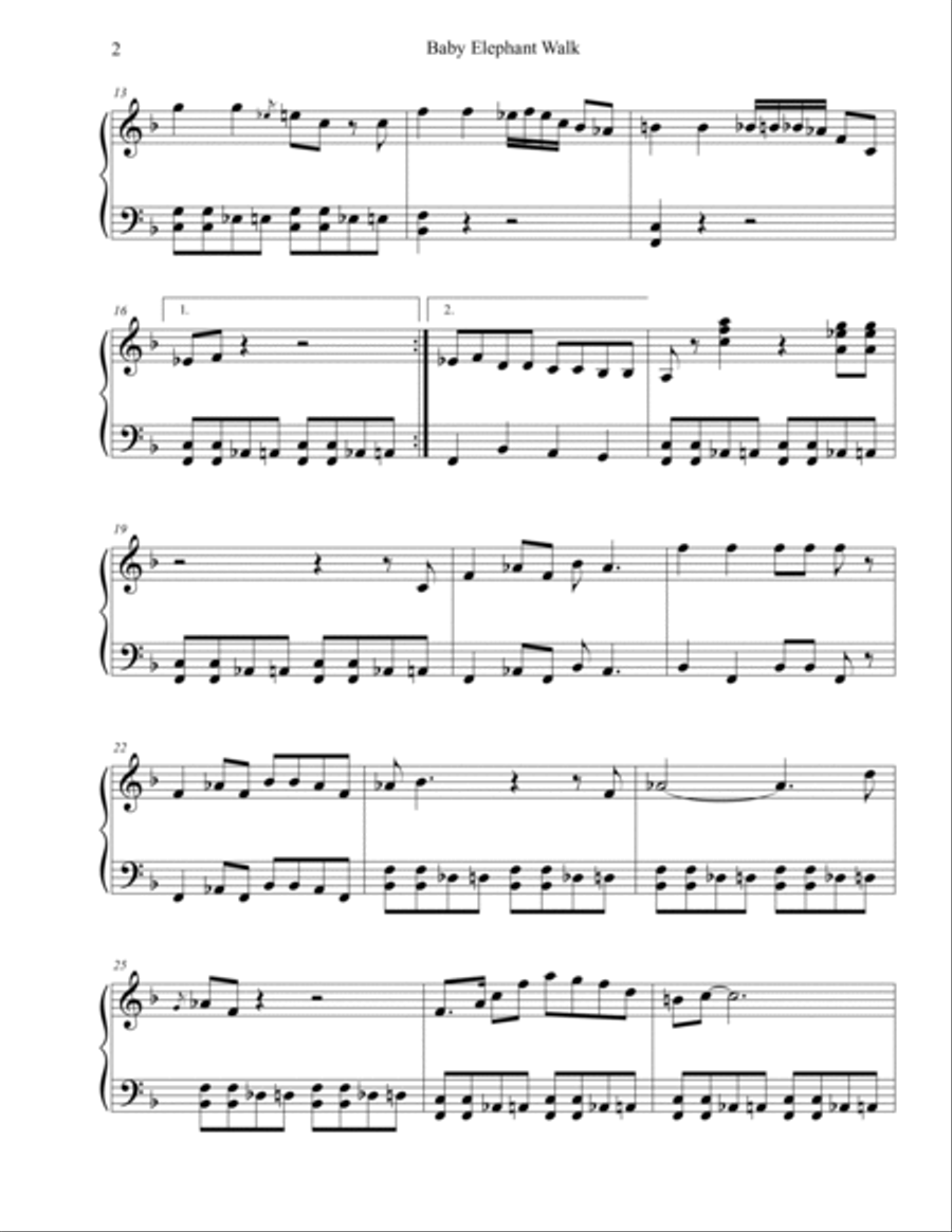 Baby Elephant Walk Piano Solo scores gallery preview page 2