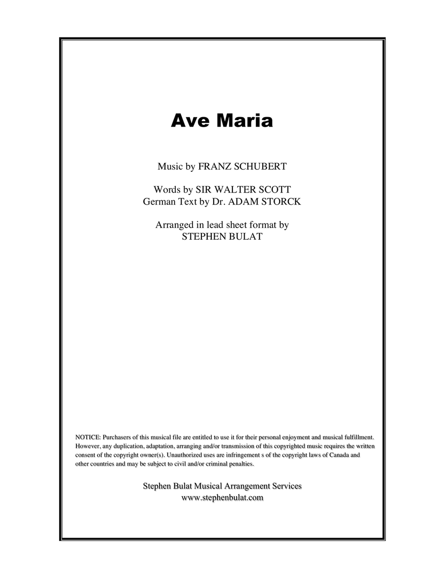 Ave Maria (Schubert) - Lead sheet (key of F) Large Ensemble scores gallery preview page 1