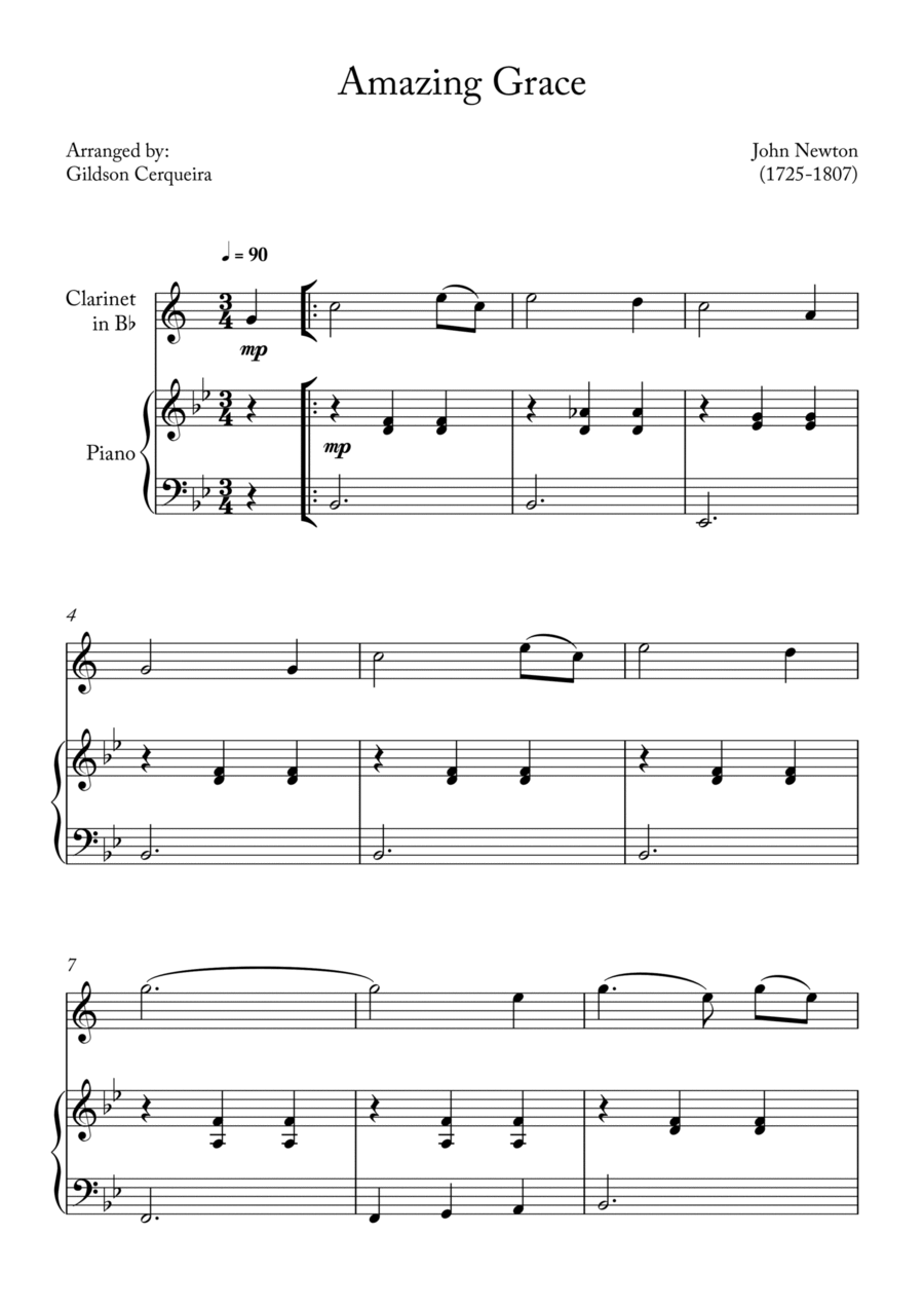 Amazing Grace B-Flat Clarinet scores gallery preview page 1