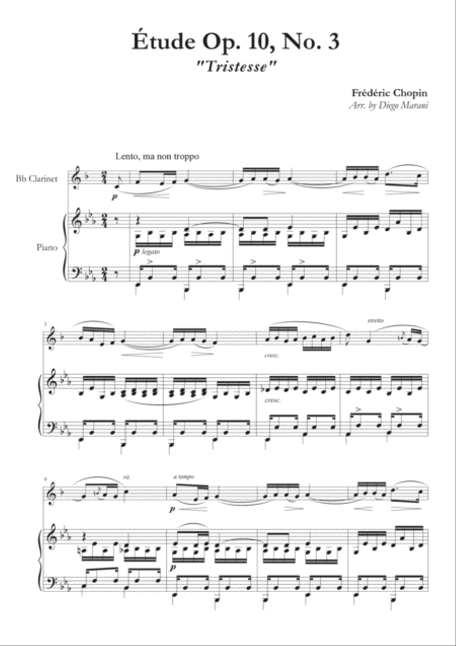 Etude Op. 10, No. 3 for Clarinet and Piano image number null