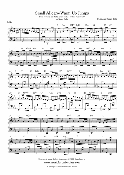 Small Allegro/Warm Up Jumps - Sheet Music for Ballet Class - from "Music for Ballet Class Vol.3 - with a Jazz twist" by Søren Bebe image number null