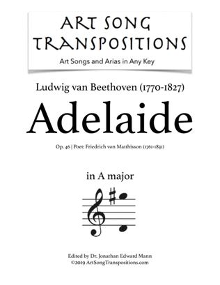 Book cover for BEETHOVEN: Adelaide, Op. 46 (transposed to A major)