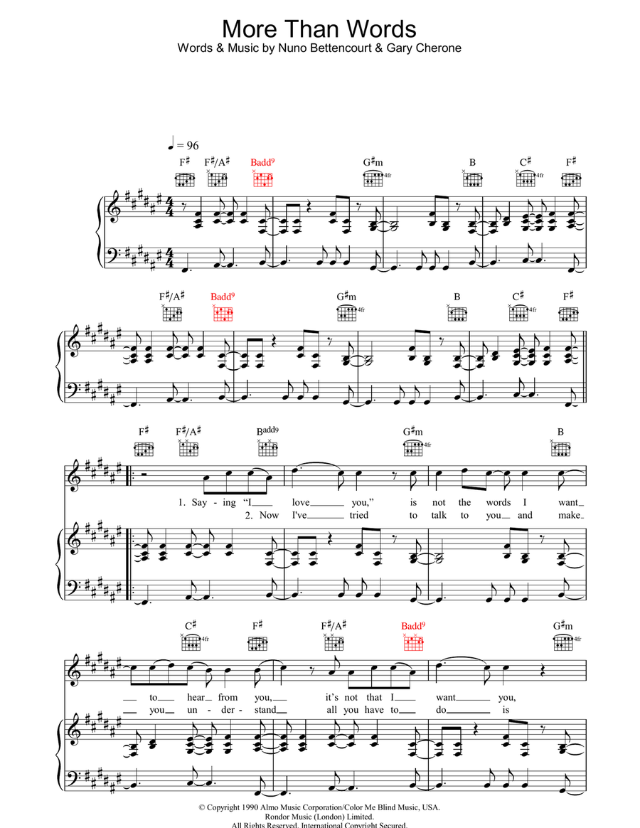 More Than Words Piano, Vocal, Guitar scores gallery preview page 1