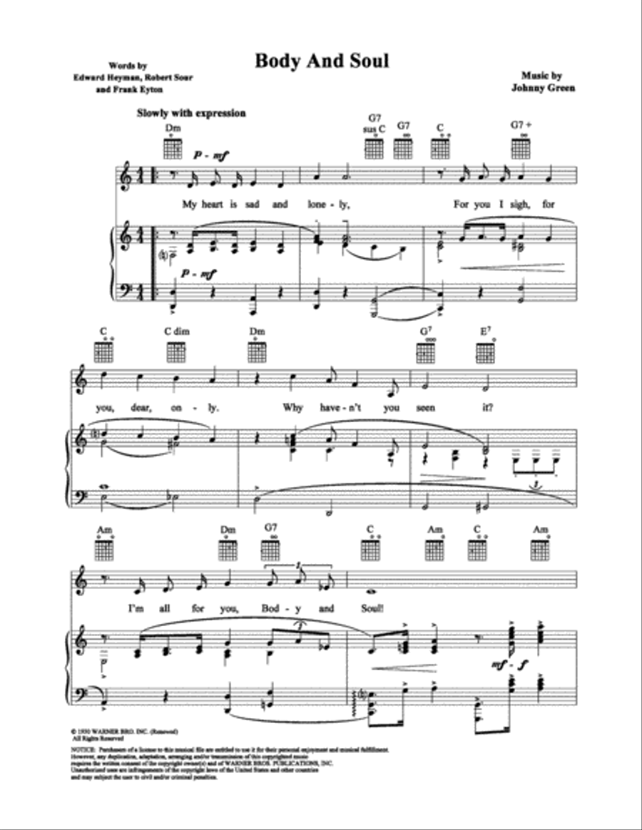 Body and Soul Piano, Vocal, Guitar scores gallery preview page 1