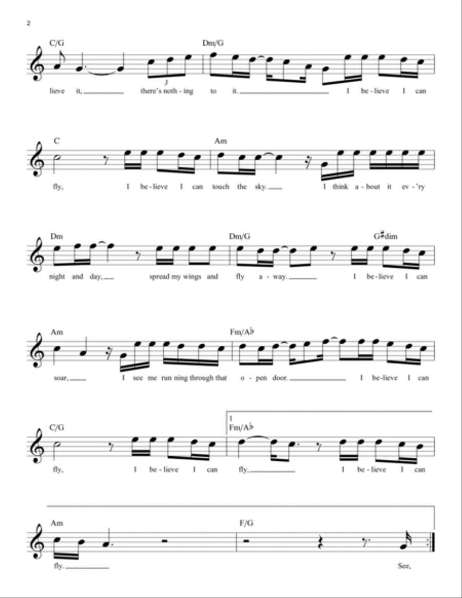 I Believe I Can Fly Piano scores gallery preview page 2