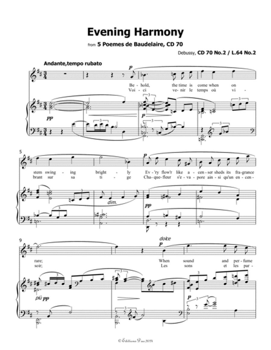 Evening Harmony, by Debussy, CD 70 No.2, in D Major