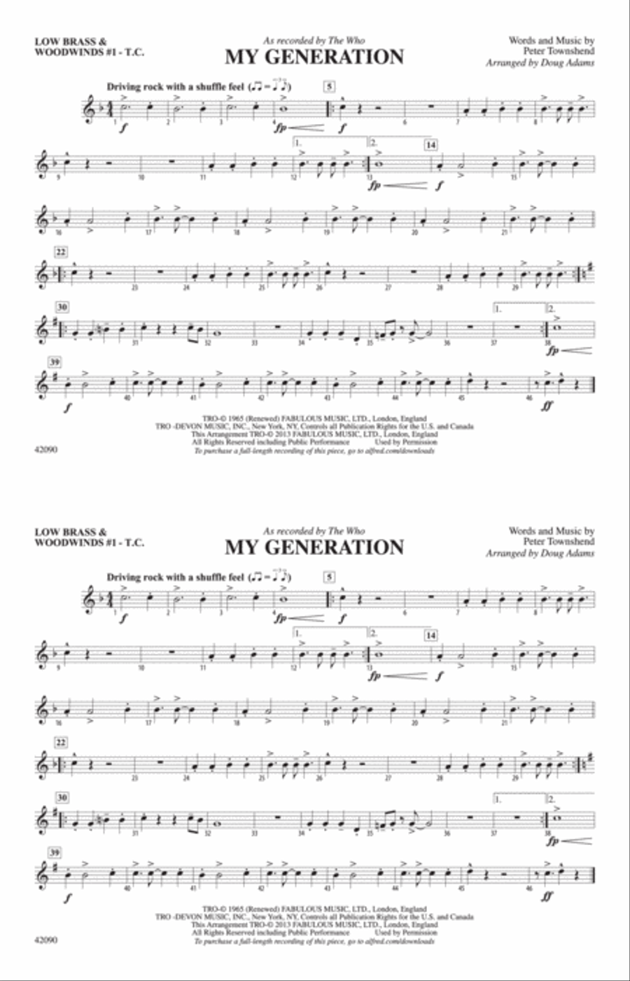 My Generation: Low Brass Woodwinds #1 Treble Clef Marching Band