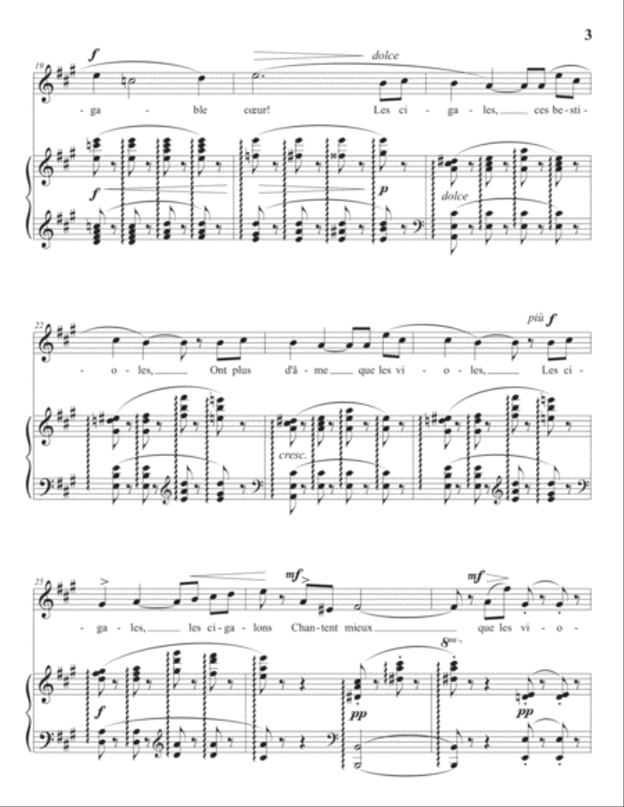 CHABRIER: Les cigales (transposed to A major) Voice scores gallery preview page 4