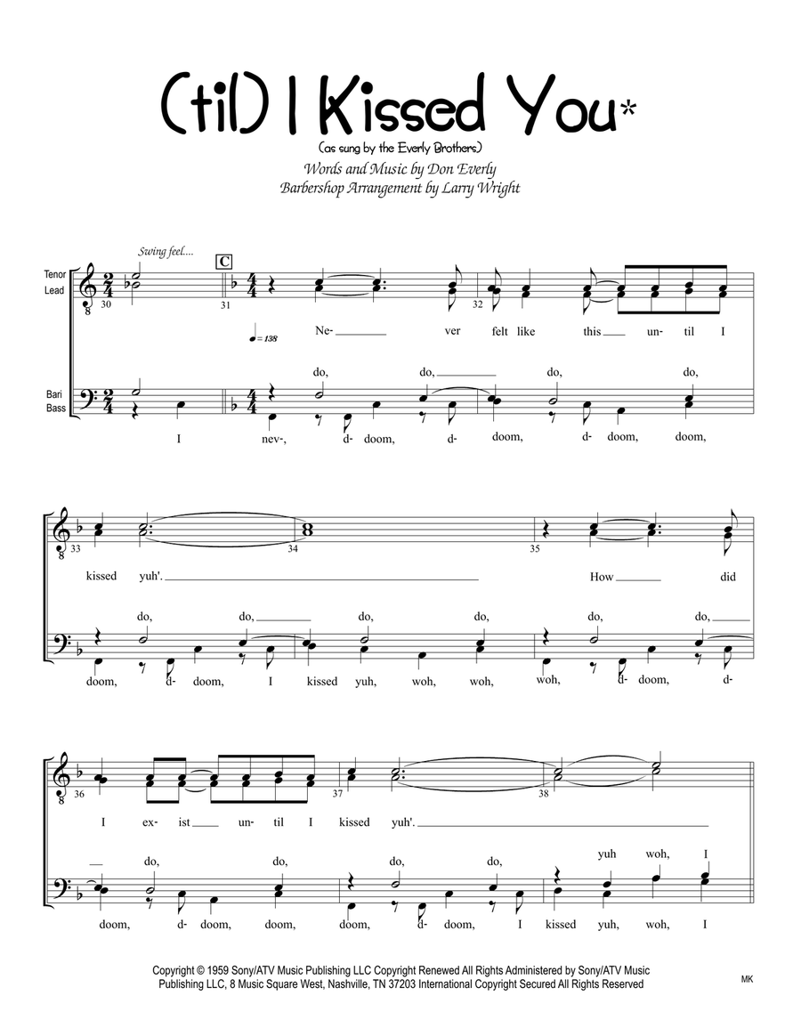 ('til) I Kissed You TTBB scores gallery preview page 1