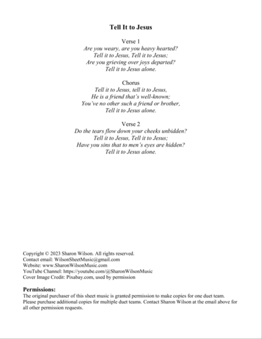 Tell It to Jesus (Easy 1 Piano, 4 Hands Duet) Easy Piano scores gallery preview page 2