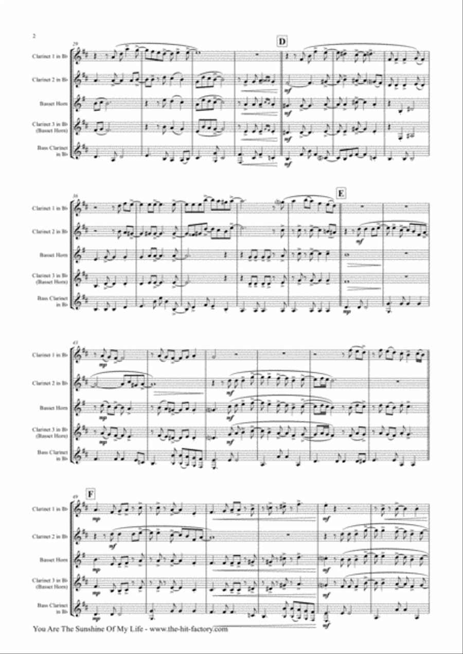 You Are The Sunshine Of My Life Clarinet Quartet scores gallery preview page 3