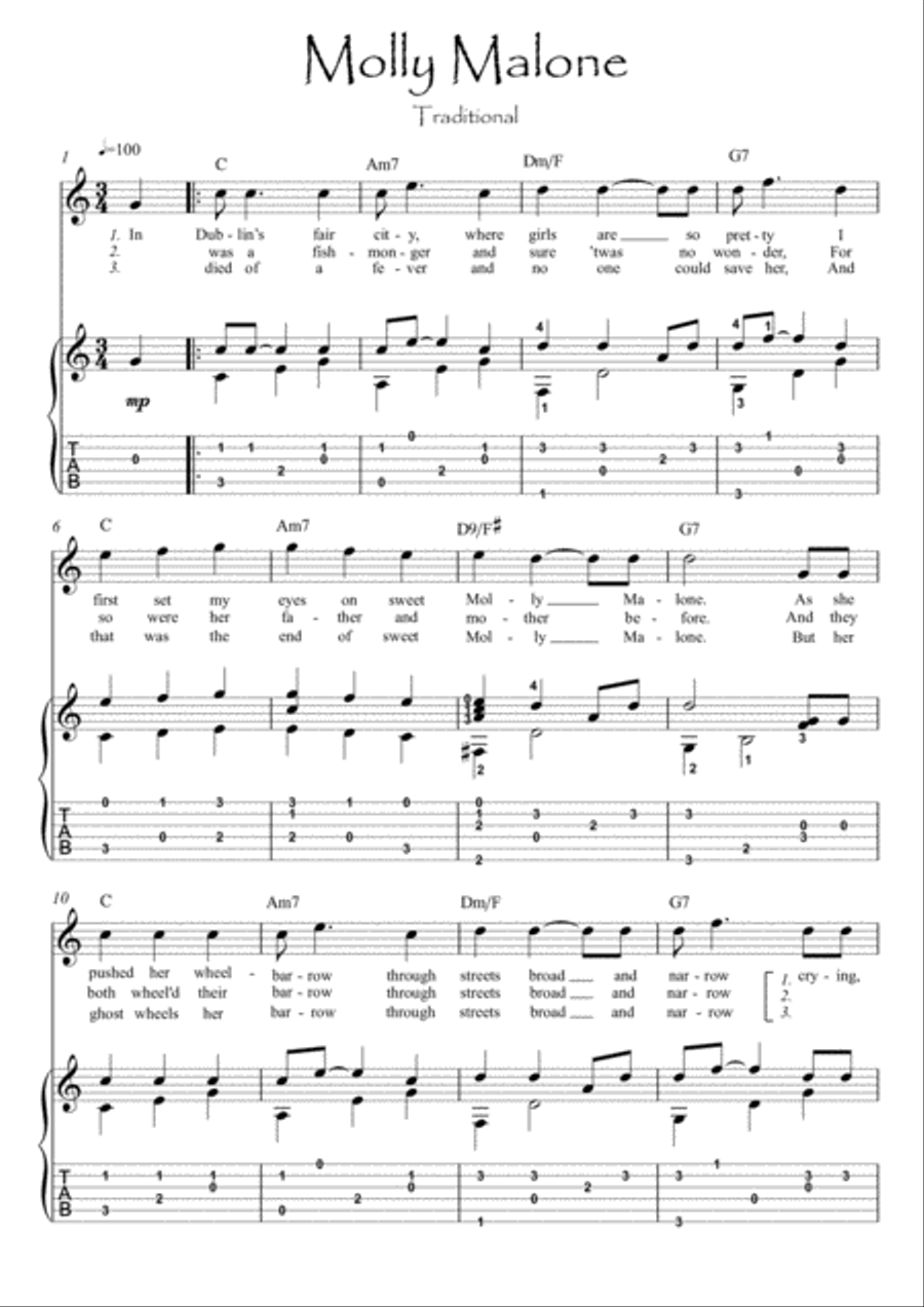 Molly Malone guitar flute duet Flute scores gallery preview page 1