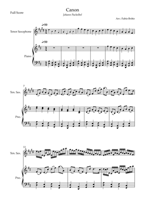 Canon - Johann Pachelbel (Wedding/Reduced Version) for Tenor Saxophone Solo and Piano Accompaniment