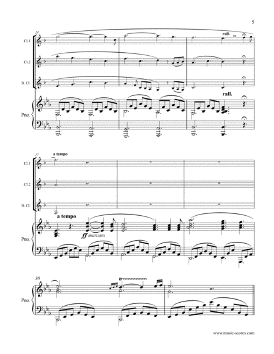Cantique de Noel; O Holy Night - 2 Clarinets, Bass Clarinet and Piano Bass Clarinet scores gallery preview page 5