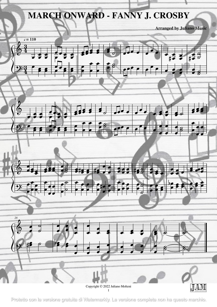 MARCH ONWARD - FANNY J. CROSBY (HYMN - EASY ORGAN) Organ Solo scores gallery preview page 2