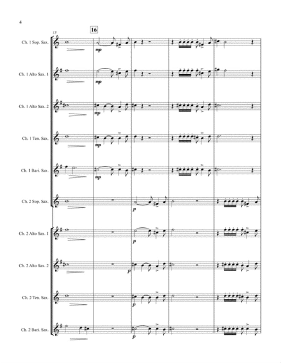 Echoes for Double Saxophone Choir (SSAATTBB or AAAATTBB) SSAATTBB scores gallery preview page 4