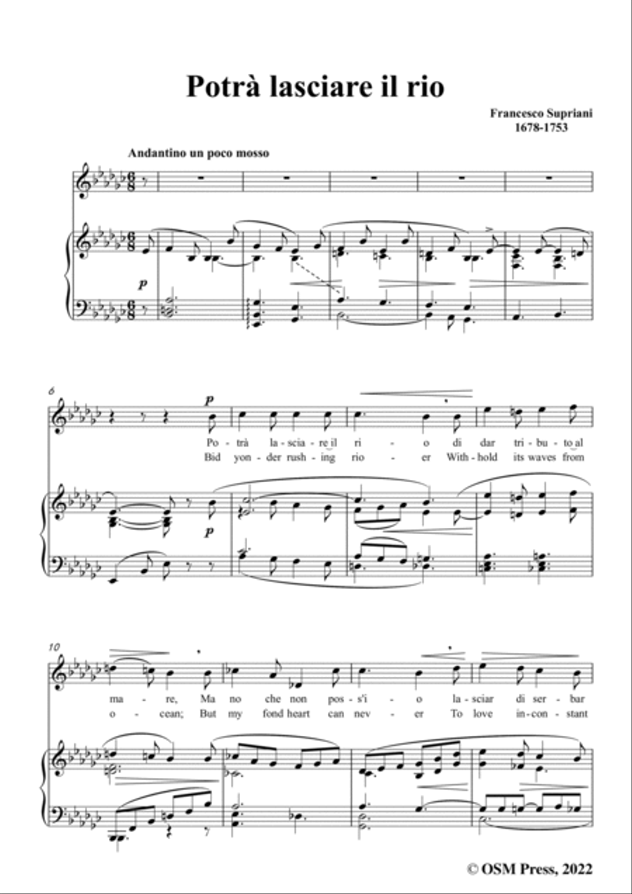 Supriani-Potrà lasciare il rio,in e flat minor,for Voice and Piano Voice Solo scores gallery preview page 3
