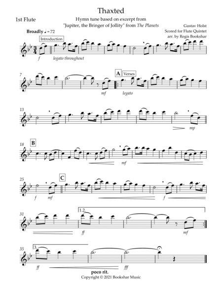 Thaxted (hymn tune based on excerpt from "Jupiter" from The Planets) (Bb) (Flute Quintet) image number null