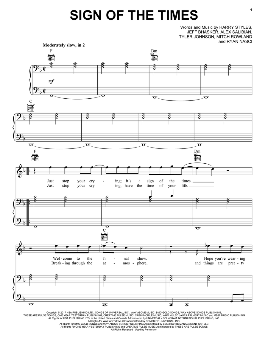 Sign Of The Times Piano, Vocal scores gallery preview page 1