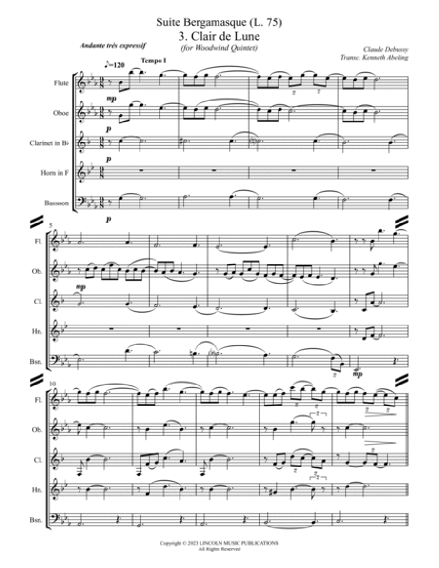 Clair de Lune (for Woodwind Quintet) Woodwind Quintet scores gallery preview page 2