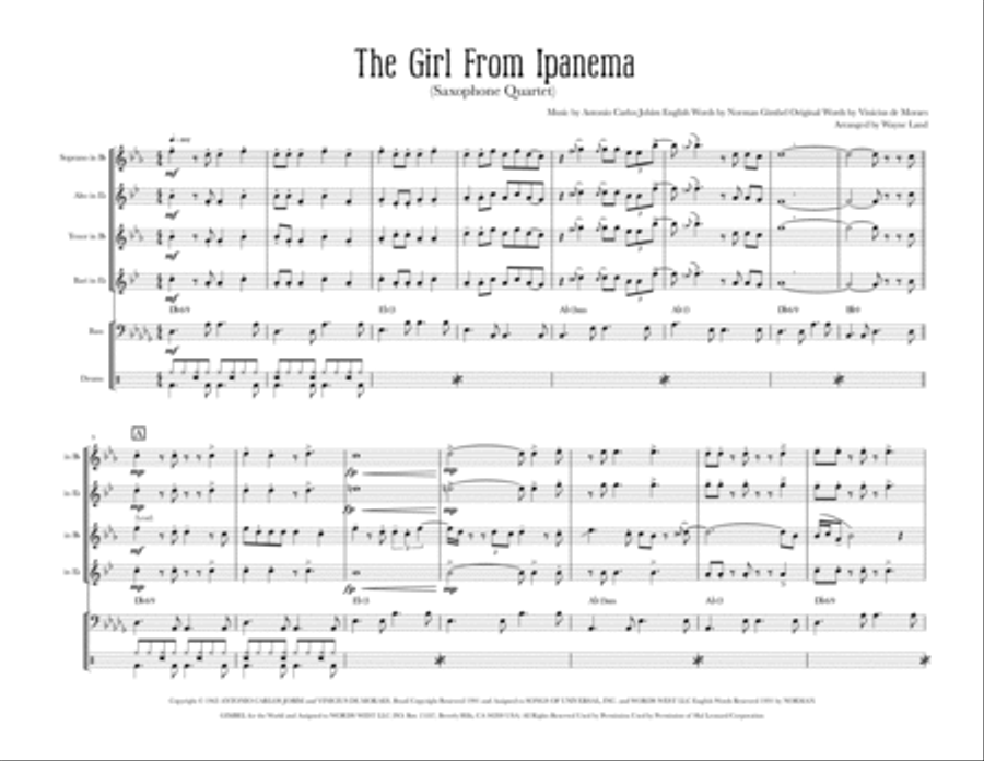 The Girl From Ipanema (Garota De Ipanema) Saxophone Quartet scores gallery preview page 2