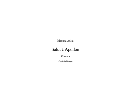 Hymn to Apollo, for chorus (mixed, male or female)