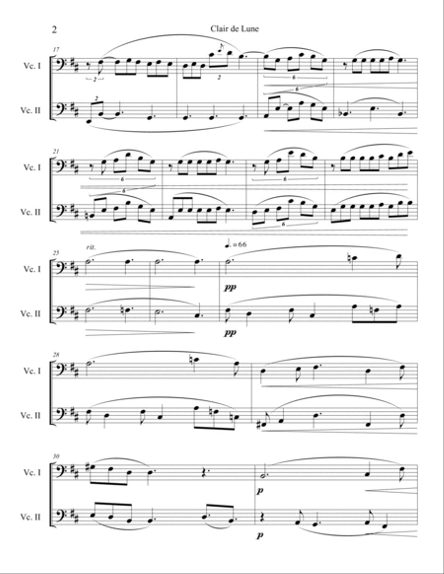Clair de Lune (Cello Duet) String Duet scores gallery preview page 2