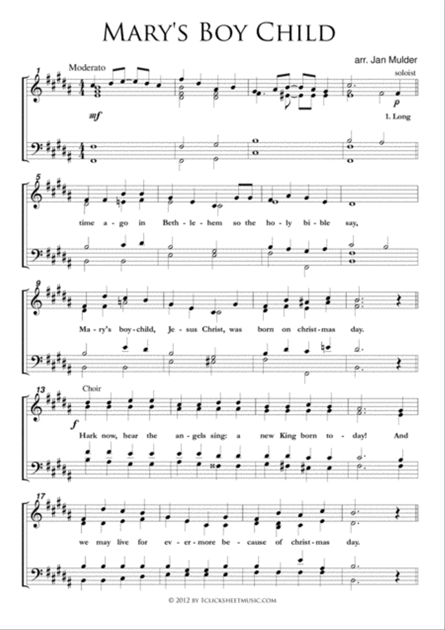 Mary's Boychild 4-Part scores gallery preview page 1