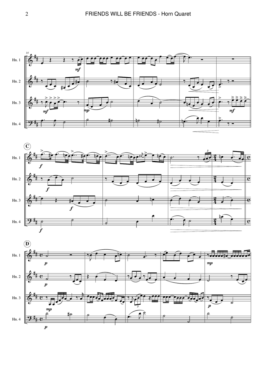 Friends Will Be Friends Brass Quartet scores gallery preview page 2