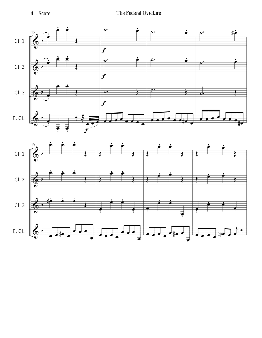 1794! Federal Overture for Clarinet Quartet Clarinet Quartet scores gallery preview page 4