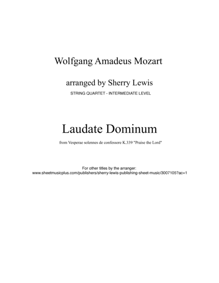 LAUDATE DOMINUM, Mozart, String Quartet, Intermediate Level image number null